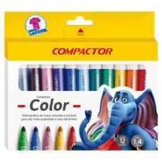 Caneta Hidrografica Color 12 Cores Compactor 