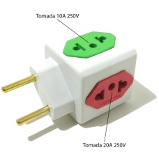 Adaptador de Tomada (T) 3 de 10A e 1 de 20A Saída Verde