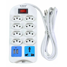 Extensão Elétrica 250V 10A 9 Tomadas 8P 2Usb 5M Branca B-Max