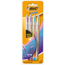 Caneta Esferográfica Cristal FSH Fina 0.8mm 4 Cores Bic Caneta Esferográfica Cristal FSH Fina 0.8mm 4 Cores Bic