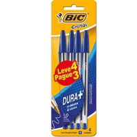Caneta Esferográfica Cristal Média 1.0mm Azul 4 L4P3 Und 878711 Bic