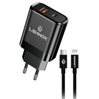 Carregador de Tomada 2 USB e USB-C 5.1A com Cabo iPhone LE-82 IOS Lehmox Carregador de Tomada 2 USB e USB-C 5.1A com Cabo iPhone LE-82 IOS Lehmox