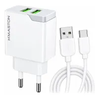 Carregador de Tomada 2 USB com Cabo Tipo C Y45-3 Branco HMaston