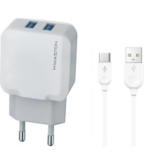 Carregador de Tomada 2 USB com Cabo Tipo C Y18-3 HMaston