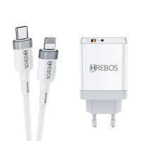 Carregador Turbo 20W HS-135Ci com Cabo Lightning Type-C Hrebos Carregador Turbo 20W HS-135Ci com Cabo Lightning Type-C Hrebos