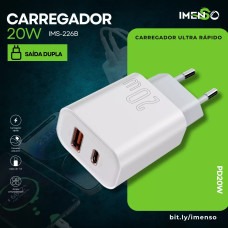 Carregador Fonte Tomada Usb-C E Usb 20W Ims-226B Imenso