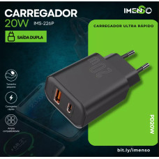 Carregador Fonte Tomada Usb-C E Usb 20W Ims-226P Imenso