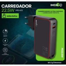 Carregador De Tomada  E Power Bank 9600Mah Com 2 Usb-C 22.5W Ims-622 Imenso