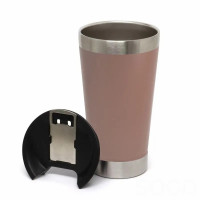 Copo Térmico Aço Inox Para Bebidas com Tampa, Cerveja e Abridor de Garrafas 502ml - Nude