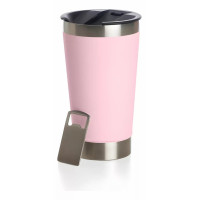 Copo Térmico Aço Inox Para Bebidas com Tampa, Cerveja e Abridor de Garrafas 502ml - Rosa Bebe