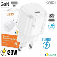 Carregador de Tomada Usb-C Com Cabo Usb-C 20W KD-661 Kaidi Carregador de Tomada Usb-C Com Cabo Usb-C 20W KD-661 Kaidi
