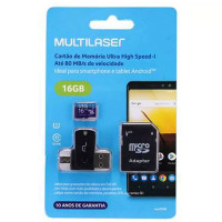 Pen Drive OTG e Cartão de Memória Micro SD 16GB Class 10 MC150 Preto Multilaser