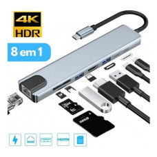 Conversor Usb-C X Lan 2 Usb 3.0 Hdmi Pd 8 Em 1 Pei-Hub08