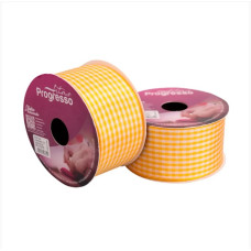 Fita Cetim 38Mm Xt009 Cor 038 Xadrez Tecido Amarelo Ouro 10M Progresso Xt009-038