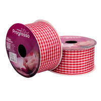 Fita Cetim 38Mm Xt009 Cor 209 Xadrez Tecido Vermelho 10M Progresso XT009-209