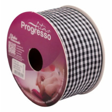 Fita Cetim 38Mm Xt009 Cor 240 Xadrez Tecido Preto 10M Progresso Xt009-219