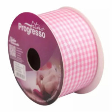 Fita Cetim 38Mm Xt009 Cor 240 Xadrez Tecido Rosa Escuro 10M Progresso Xt009-240