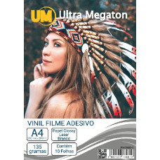 Papel Vinil Adesivo Branco Brilho Laser A4 10 Folhas Ultra Megaton