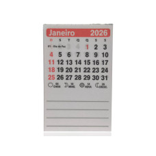 Mini Calendário 2026 para Imã Geladeira Vermelho com Lembrete 100 unidades