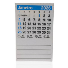 Mini Calendário 2026  para Imã Geladeira Azul com Lembrete 100 unidades