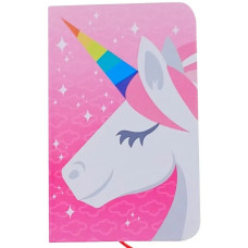 Caderno anotações com fio demarcador estampa rosa com unicornio