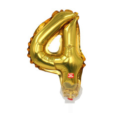 Balão Topcake Metalizado Dourado Número 4 5' 13cm São Roque