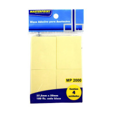 Bloco Post it 37,5x50mm com 4 Unidades Amarelo 100fls Masterprint