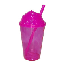 Copo Twister 300ml com Tampa Chantilly e Canudo Rosa Neon