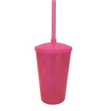 Copo Twister 400ml com Tampa e Canudo Rosa Neon