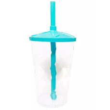 Copo Twister 500ml Cristal com Tampa e Canudo Azul Bebê