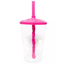 Copo Twister 500ml Cristal com Tampa e Canudo Rosa Bebê