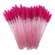 Escovinhas Descartáveis Cílios Sobrancelhas Pink com Glitter 50un