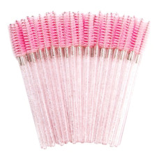 Escovinhas Descartáveis Cílios Sobrancelhas Rosa com Glitter 50un