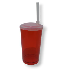 Copo Suco Caldereta 300ml com tampa e canudo Vermelho