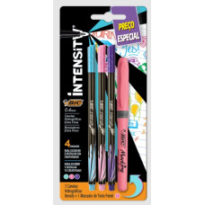 Caneta Hidrográfica Intensity Extra Fina 0.4mm 3 Cores e Marca Texto BIC