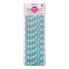 Canudo de Papel Azul Claro e Branco Bolinhas 6mmx20cm 4337 com 12 Unidades Make+