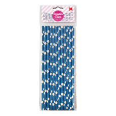 Canudo de Papel Azul e Branco Bolinhas 6mmx20cm 4336 com 12 Unidades Make+