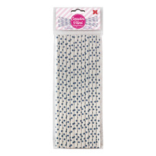 Canudo de Papel Branco e Azul Bolinhas Poá 6mmx20cm 4339 com 12 Unidades Make+