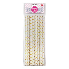 Canudo de Papel Branco e Ouro Bolinhas 6mmx20cm 4349 com 12 Unidades Make+