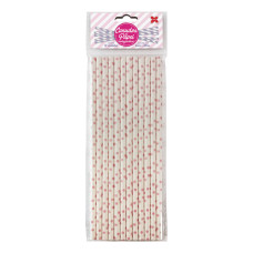 Canudo de Papel Branco e Rosa Bolinhas 6mmx20cm 4342 com 12 Unidades Make+