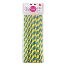 Canudo de Papel Listrado Amarelo e  Azul 6mmx20cm 4304 com 12 Unidades Make+