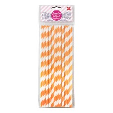 Canudo de Papel Listrado Laranja 6mmx20cm 4309 com 12 Unidades Make+