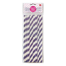 Canudo de Papel Listrado Roxo 6mmx20cm 4308 com 12 Unidades Make+