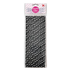 Canudo de Papel Preto e Branco Bolinhas 6mmx20cm 4347 com 12 Unidades Make+