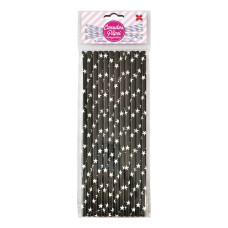 Canudo de Papel Preto e Branco Estrelas 6mmx20cm 4330 com 12 Unidades Make+