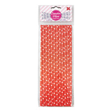 Canudo de Papel Vermelho e Branco Bolinhas 6mmx20cm 4345 com 12 Unidades Make+