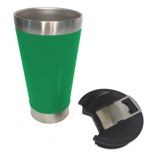 Copo Térmico Aço Inox Para Bedidas Com Tampa Cerveja e Abridor De Garrafas 473ml - Verde Brasil