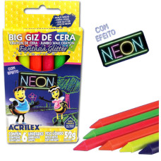 Giz de Cera 6 Cores Jumbo Neon com Glitter 09806 Acrilex