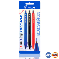 Caneta Esferográfica Média 1.0mm BP-1RT-M-R Azul Preta e Vermelho Pilot