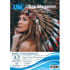 Papel Fotográfico Glossy A3 180G 20 Folhas Ultra Megaton